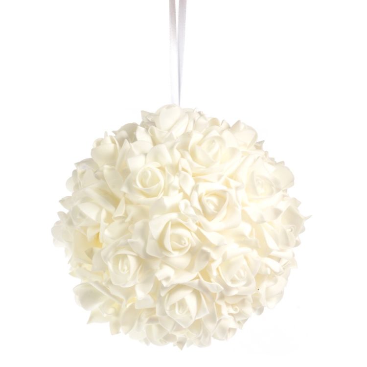 Decoratiune glob cu trandafiri albi 69 cm