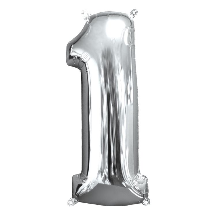 Balon argintiu folie cifra 1 - 28 x 66cm