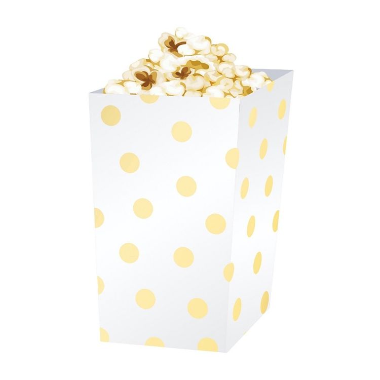 Cutie popcorn alba cu buline aurii