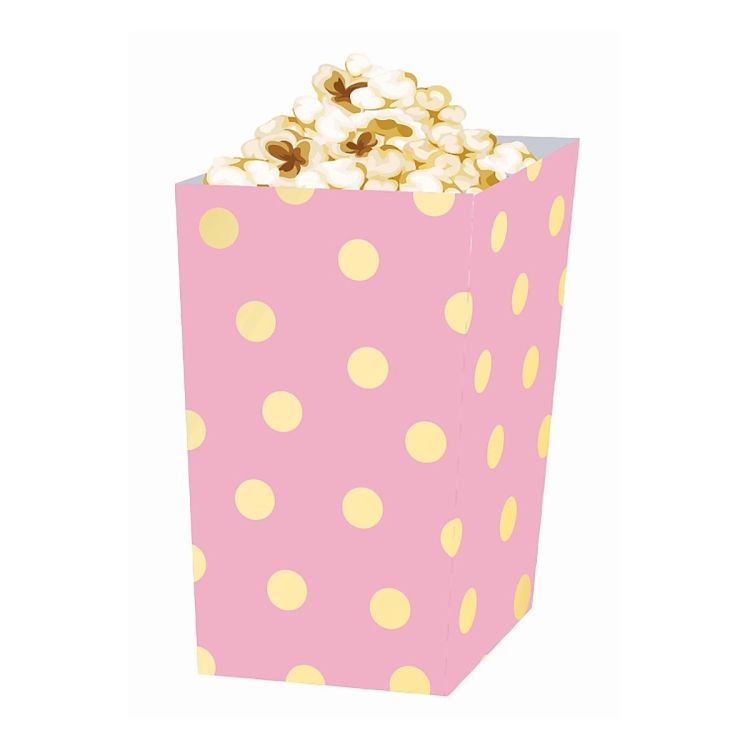 Cutie popcorn roz cu buline aurii