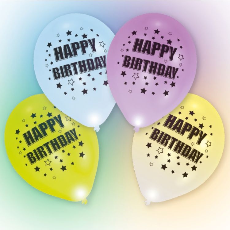 4 baloane Happy Birthday cu led 27 cm