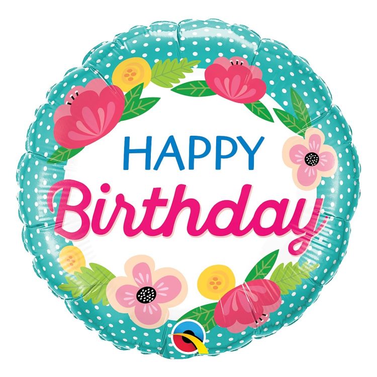 Balon Happy Birthday cu floricele 45 cm