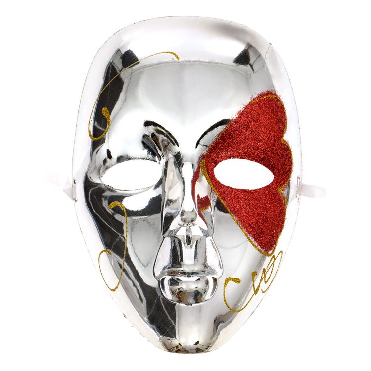 Masca venetiana argintie cu detalii rosii