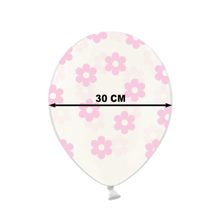 10 baloane transparente cu flori roz - 30 cm