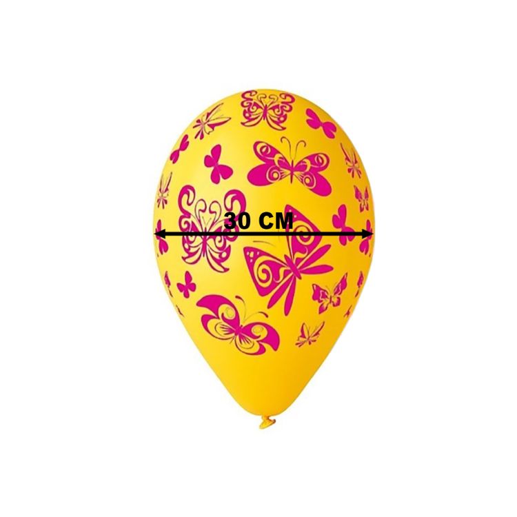 5 baloane colorate din latex cu fluturasi - 30 cm