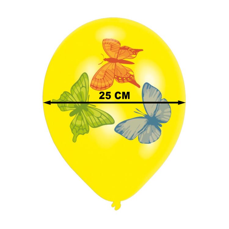 8 Baloane latex multicolore cu fluturi - 25 cm