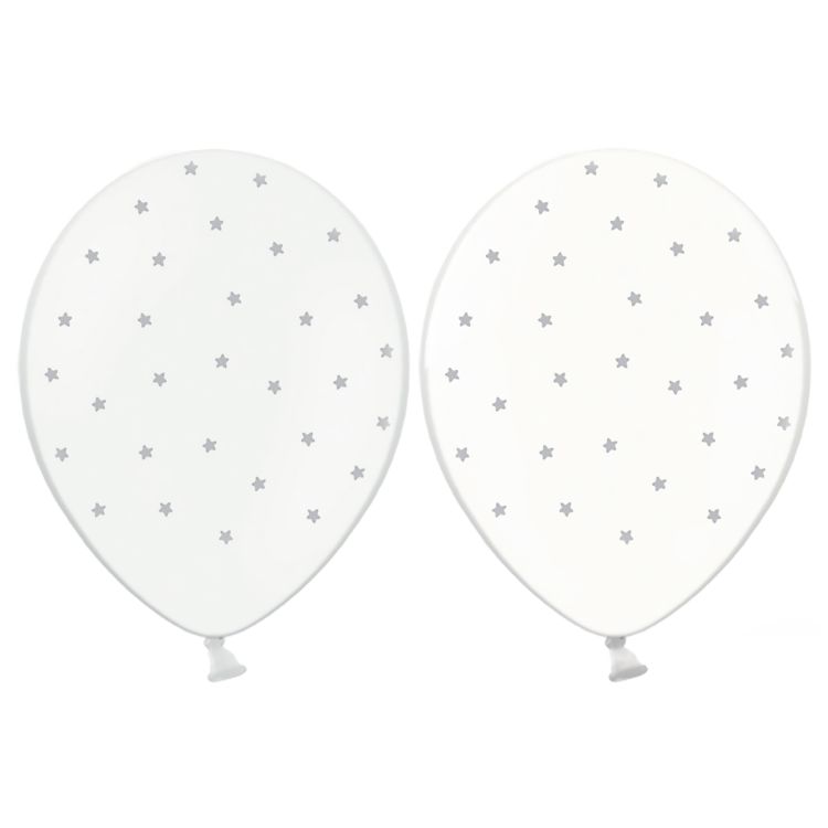 10 baloane albe si transparente cu stelute argintii 30 cm