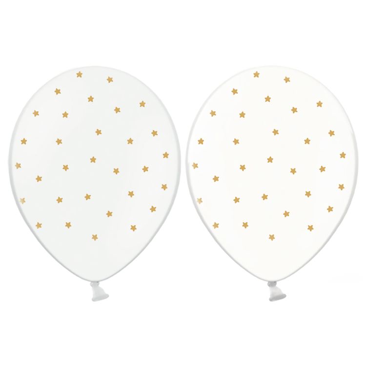 10 baloane albe si transparente cu stelute aurii 30 cm