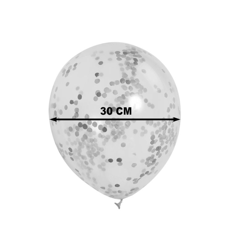 6 Baloane cu confetti gri - 30.5 cm