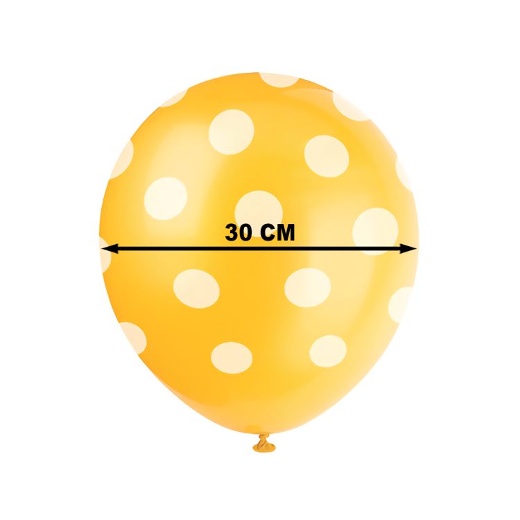 6 baloane galbene cu buline albe - 30 cm