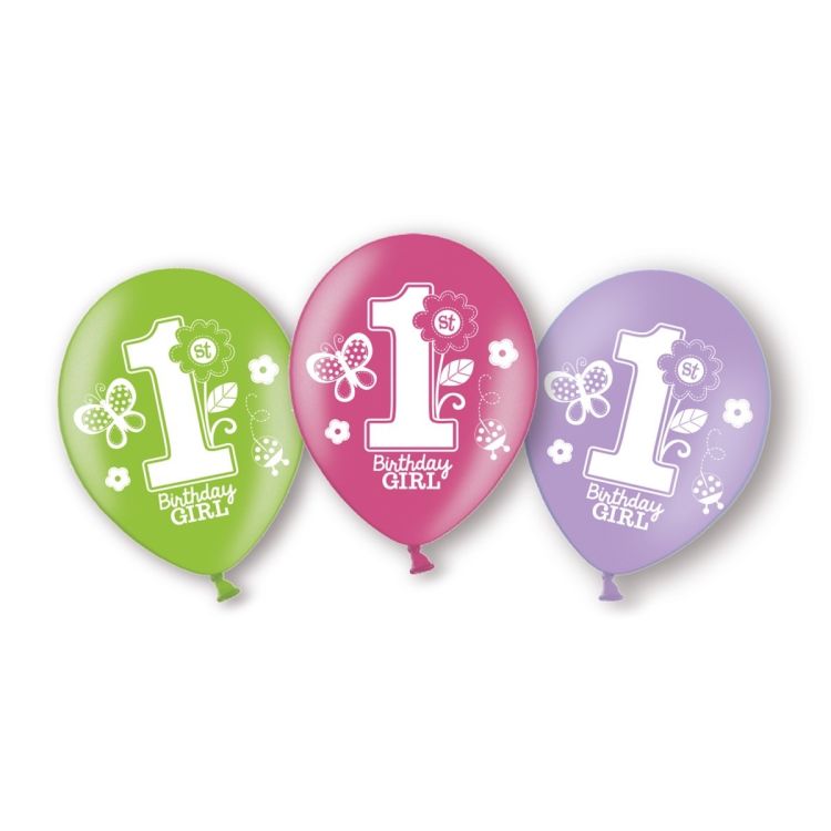 6 Baloane din latex 1'st Birthday Girl - 27 cm