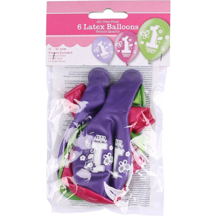 6 Baloane din latex 1'st Birthday Girl - 27 cm