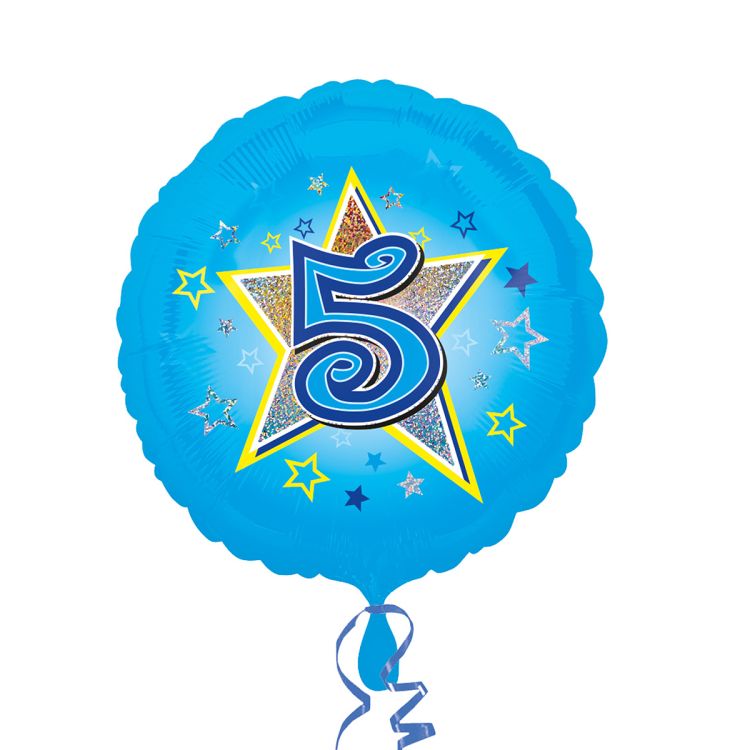 Balon folie bleu cu cifra 5 - 43 cm