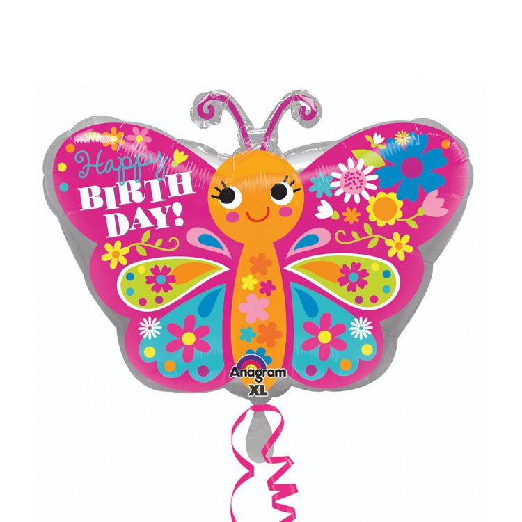 Balon folie fluturas Happy Birthday 45 cm