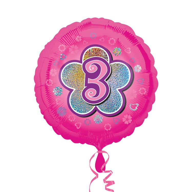 Balon folie roz cu cifra 3 - 43 cm