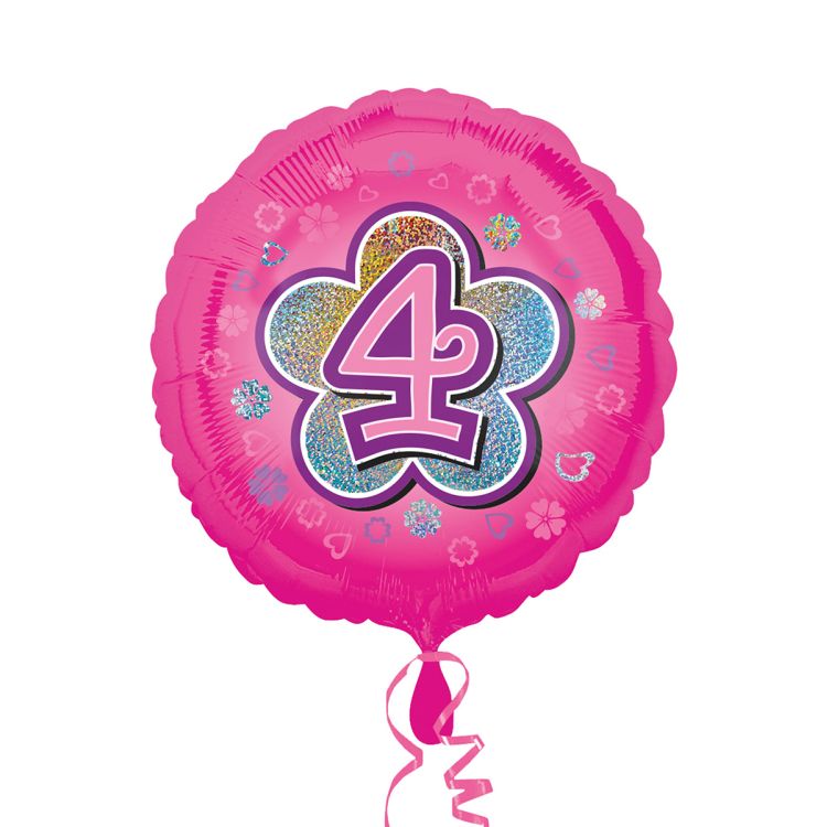 Balon folie roz cu cifra 4 - 43 cm