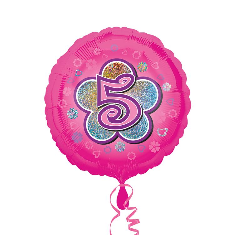 Balon folie roz cu cifra 5 - 43 cm