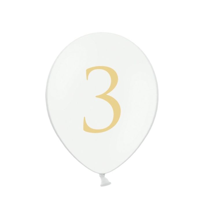 10 baloane albe cu cifra 3 - 30 cm