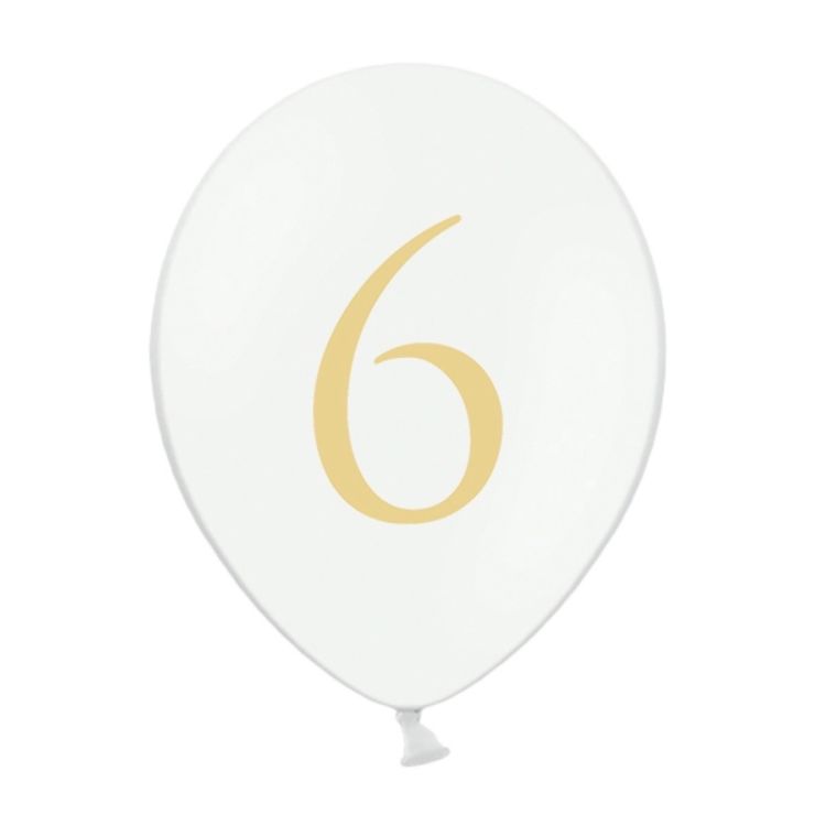 10 baloane albe cu cifra 6 - 30 cm