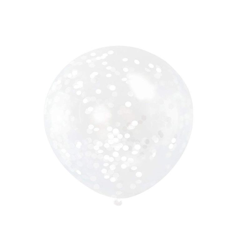 6 baloane transparente cu confetti albe - 30.5 cm