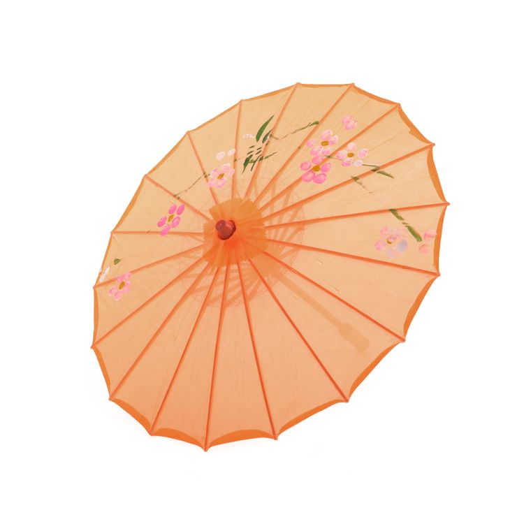 Umbrela chinezeasca portocalie cu flori pentru copii