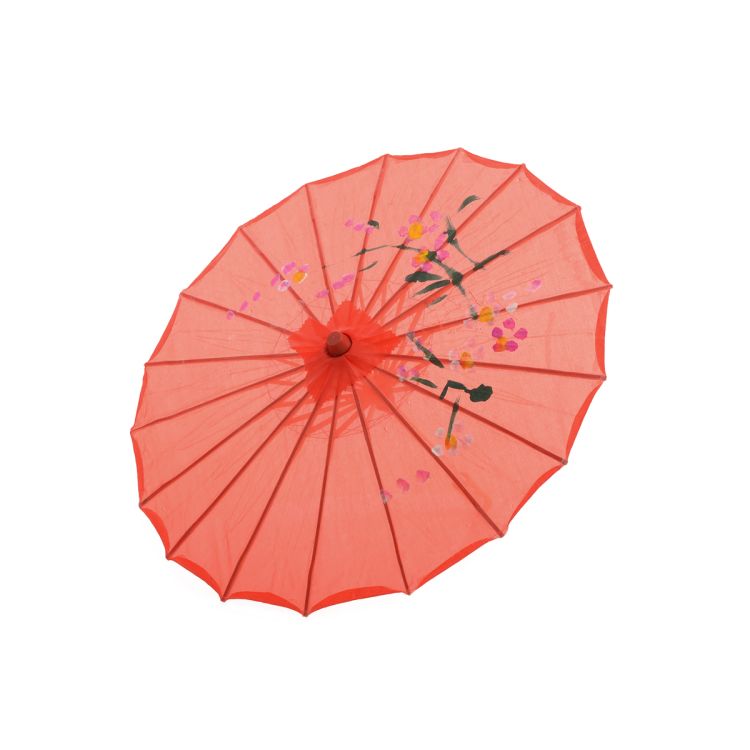 Umbrela chinezeasca rosie cu flori pentru copii	
