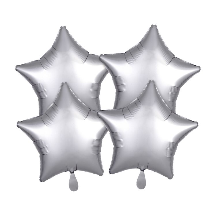 4 baloane stea argintiu satinat - 48 cm
