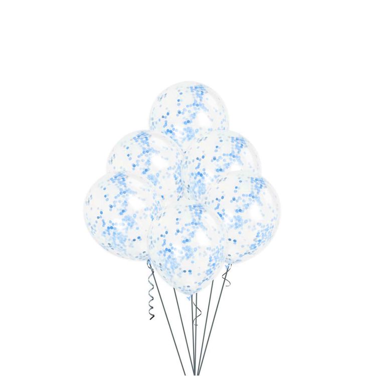 6 baloane cu confetti bleu - 27,5 cm