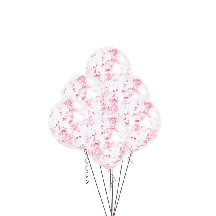 6 baloane cu confetti roz - 27,5 cm
