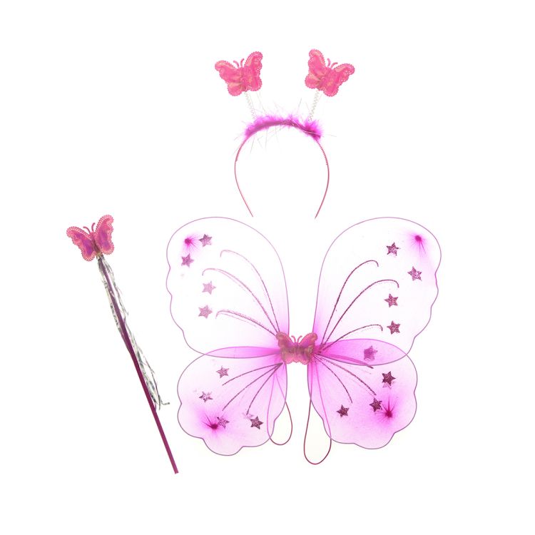 Aripi de fluture roz cu sclipici si accesorii