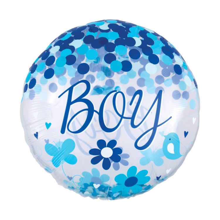 Balon folie cu confetti bleu si albastre- 71 cm