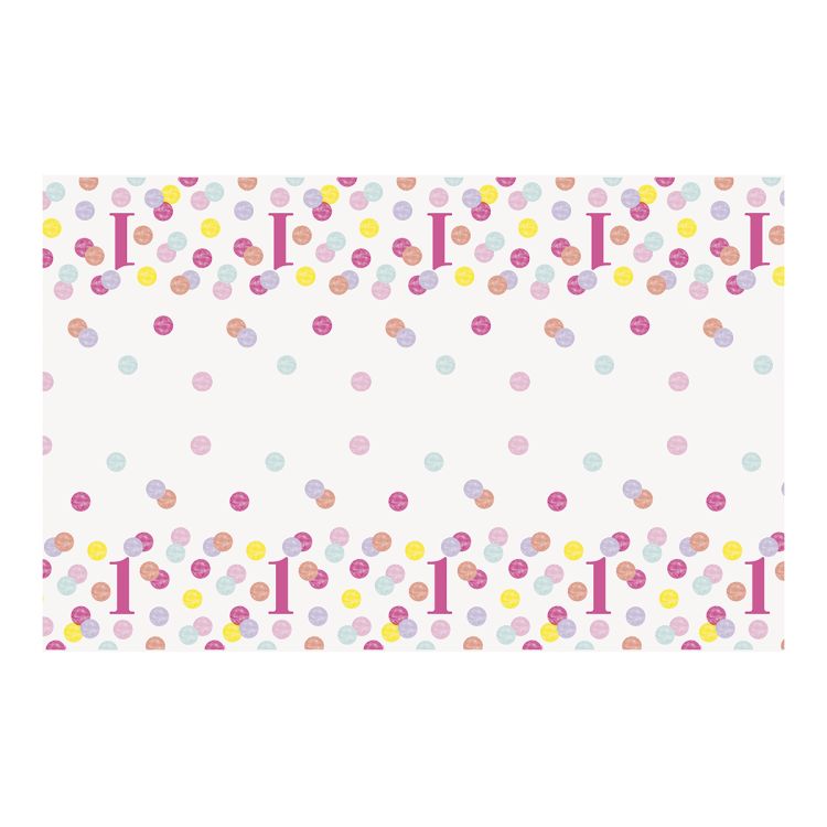 Fata de masa prima aniversare cu buline - 137 x 213 cm