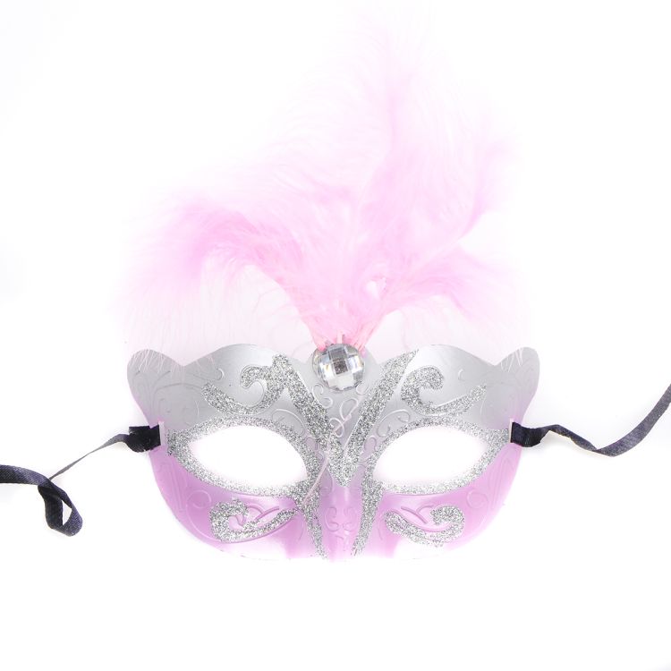 Masca venetiana roz cu detalii argintii