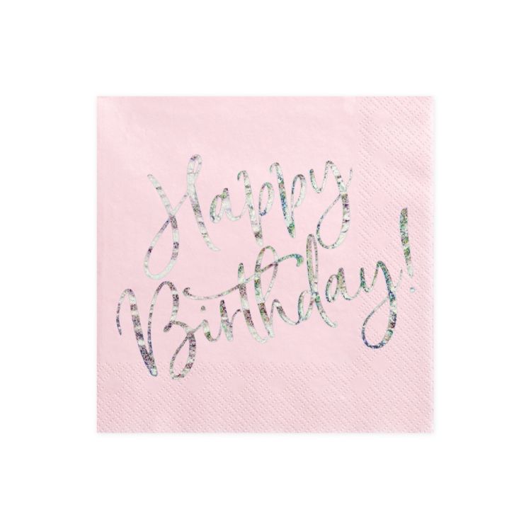 20 servetele roz Happy Birthday - 33 x 33 cm
