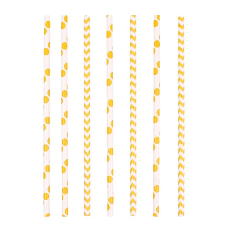 24 paie albe cu buline și dungi galbene