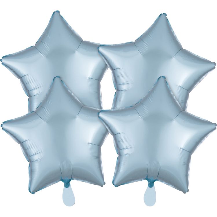 4 baloane stea bleu satinate - 43 cm