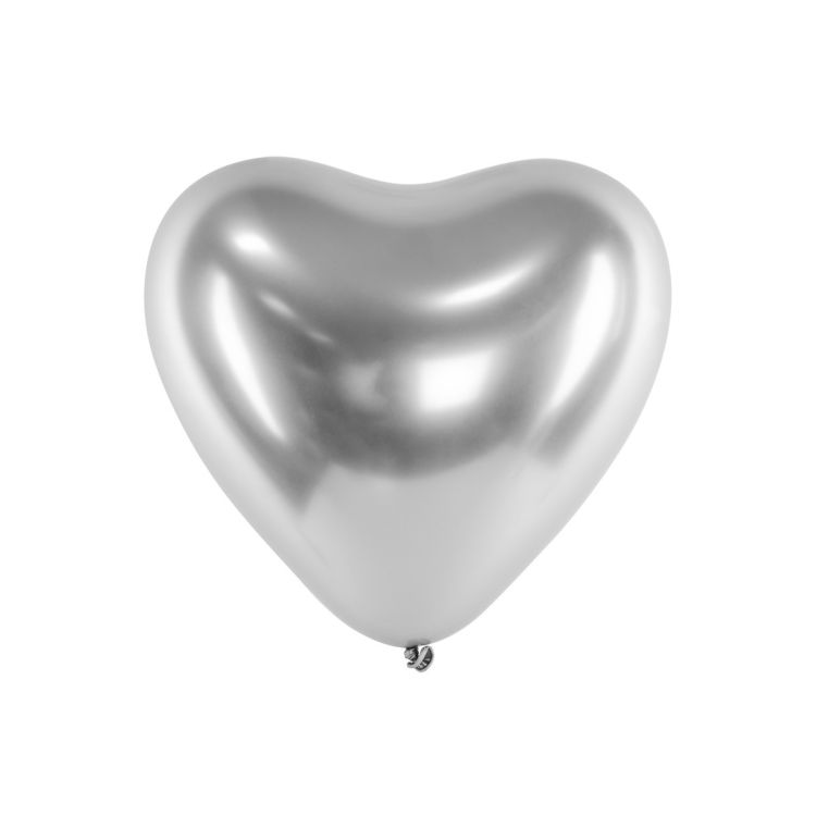 50 baloane metalice argintii inimă - 30 cm
