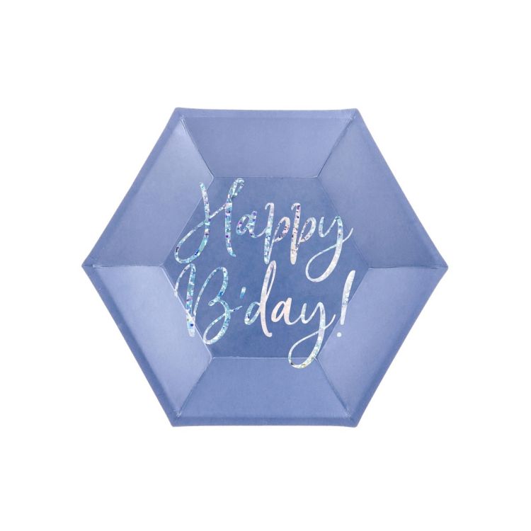 6 farfurii bleu Happy Birthday - 20 cm