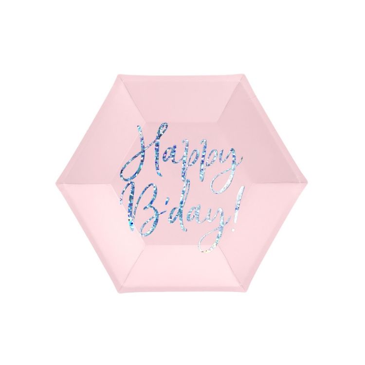 6 farfurii roz Happy Birthday - 20 cm