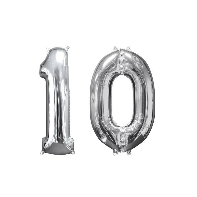 Baloane cifra 10 argintii - 66 cm