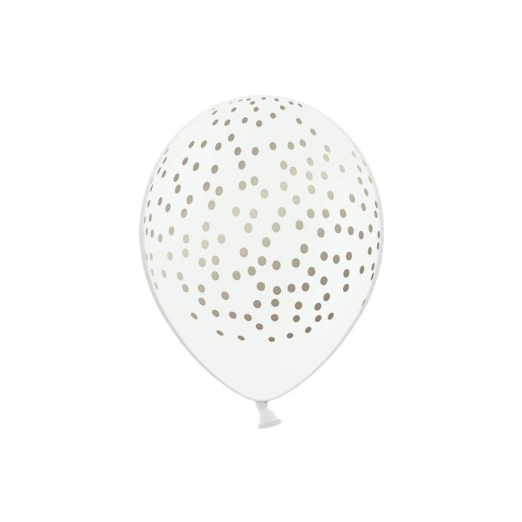 10 baloane albe cu buline aurii - 30 cm