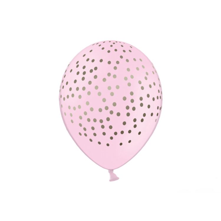10 baloane roz cu buline aurii - 30 cm