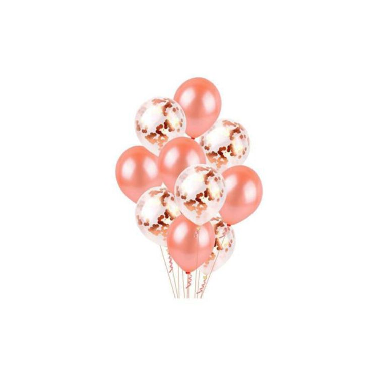 10 baloane transparente și roz gold cu confetti