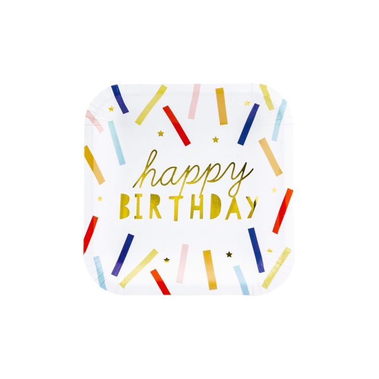 6 farfurii pătrate Happy Birthday - 20 cm