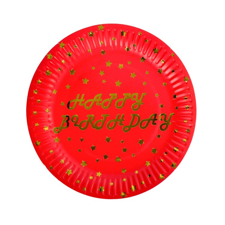 6 Farfurii rosii Happy Birthday - 18 cm