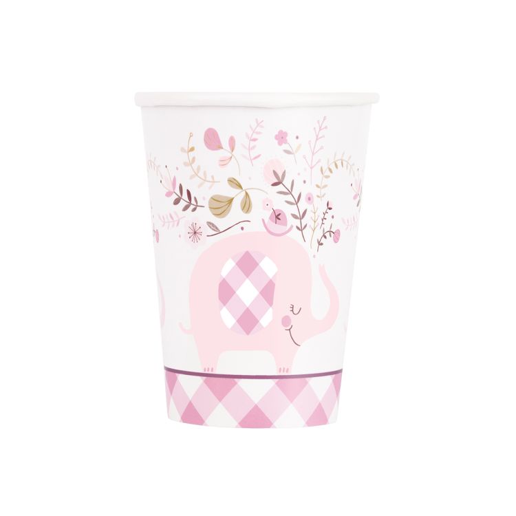 8 pahare albe cu elefant roz 266 ml