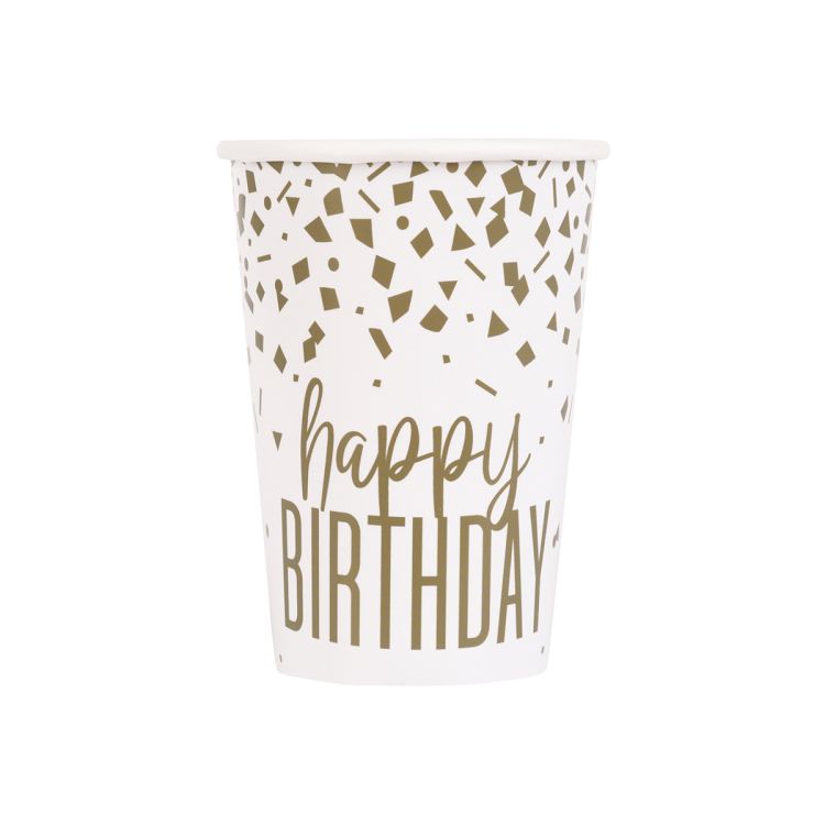 8 pahare albe Happy Birthday - 266 ml