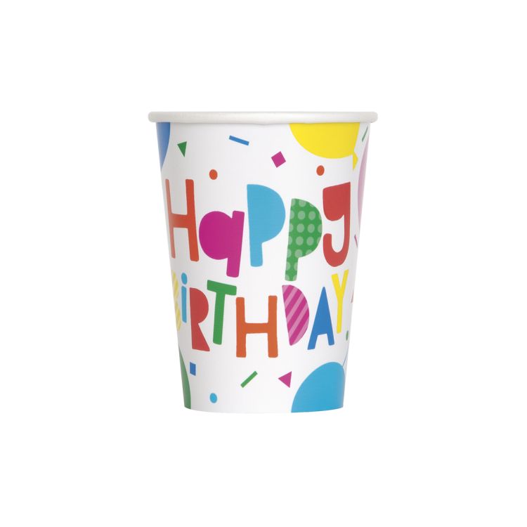 8 pahare colorate Happy Birthday - 266 ml