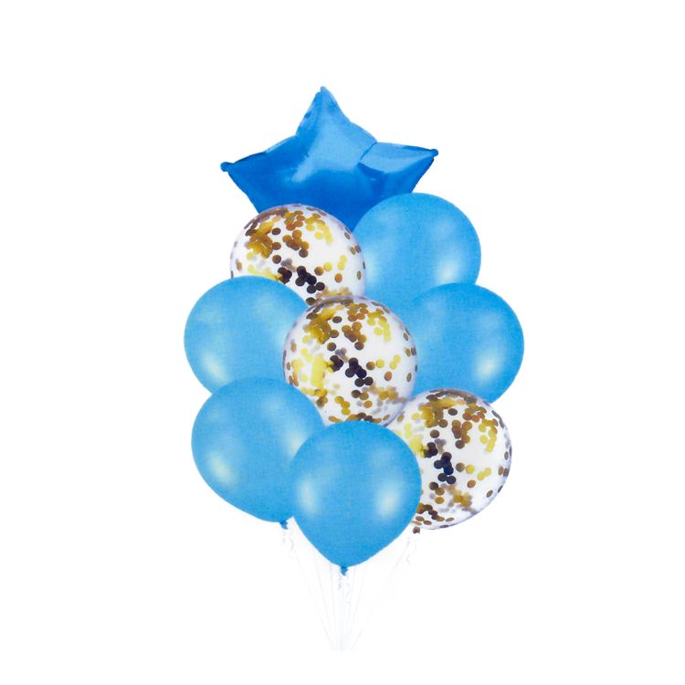 9 baloane bleu și transparente cu confetti