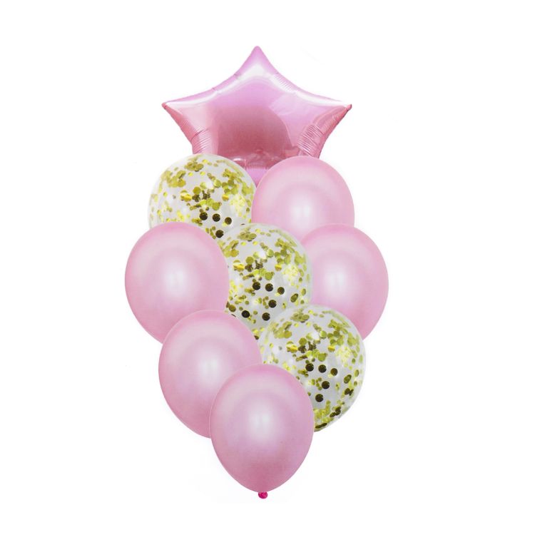 9 baloane roz și transparente cu confetti